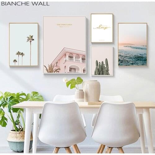 Scandinavian Landscape Canvas Wall Art Poster Nordic Style Ocean Cactus Palm Tree Print Painting Nature Decoration Pictures