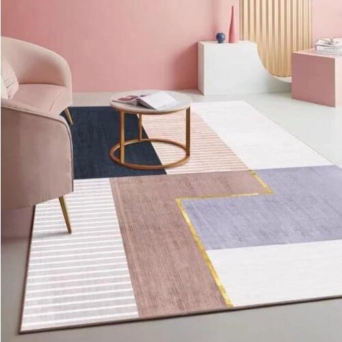Contemporary Pink Grid Girly Carpet Living Room Sofa Coffee Table Carpet Abstract Gradient Bedroom Bedside Rug for Girls