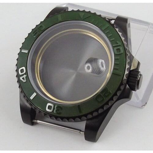 40mm PVD Watch Case Sapphire Glass Blue Ceramic Bezel fit NH35A NH36A MIYOTA 8215 821A 8205 Seeing/Solid Glass Back