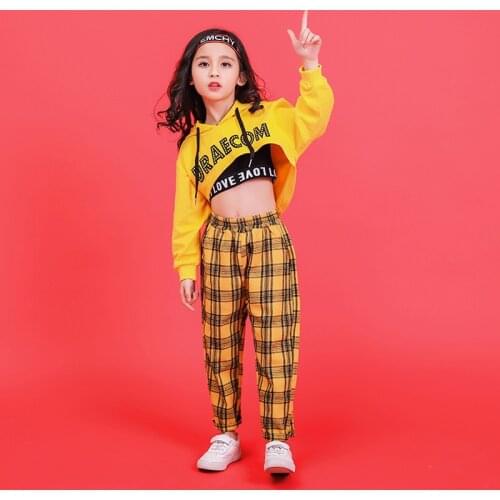Cool Girls Streetwear Adolescent girls Apparel Three-Piece Sets Childrens Hoodie Tops T-shirt Kids Clothes Plaid Harem Pants