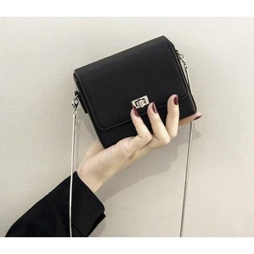Women Shoulder Bag Korean Solid High Quality Leather Metal Chain Messenger Bag Fashion Evening Bag Simple Female Handbags Wallet