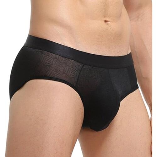 Super Soft Comfortable Underwear Ice Silk Sheer Transparent Mesh Mens Briefs Printed Shorts Sexy Exotic Low-Waist Underpants