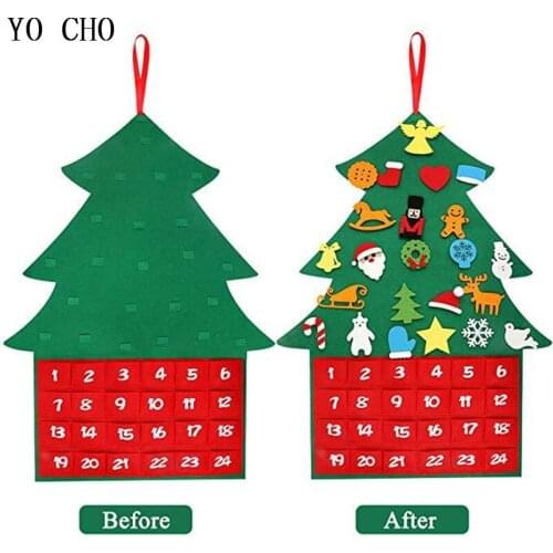 YO CHO Quality Christmas Advent Calendar Gift Felt Hanging Ornament Christmas Decoration Gift for Kids