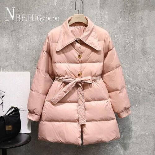 Black Pink Apricot Colors Women Parkas Single Breasted Waist Strap Female Jacket