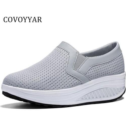 COVOYYAR Women Sneakers 2019 Mesh Breathable Casual Shoes Comfort Platform Wedges Walking Shoes Women Slip On Big Sizes WSN697