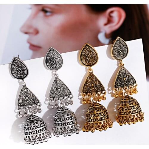Retro Gold Earrings Indian Jewelry For Women 2021 Geometric Boho Long Bell Tassel Statement Wedding Jewelry Earrings