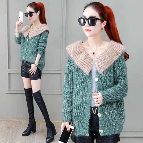 Spring Women Retro Loose Long Sleeve Sweaters Female High Waist Fashion Casual Knitted Coats Lady Single-breasted Outerwear H538
