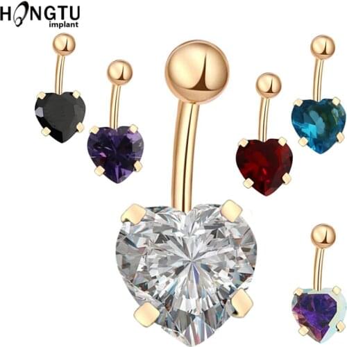 1pc 14g Heart Zircon Jeweled Style Belly Button Ring Body Piercing Jewelry Navel Piercing Stainless steel Belly Earrings