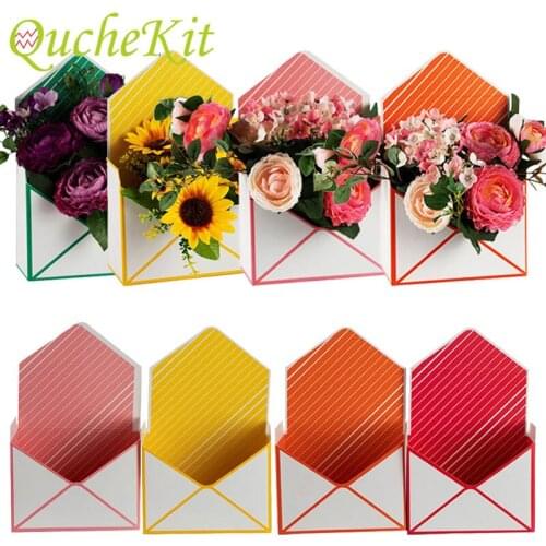10pc Romantic Envelope Stripe Flower Bouquet Boxes Valentines Mothers Day Flowers Paper Packaging Gift Box Wedding Party Favor