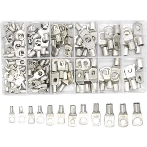 140Pcs Assorted SC Bare Tinned Copper Lug Terminals Ring Seal Wire Connectors Bare Cable Crimped Welding Terminal Kit