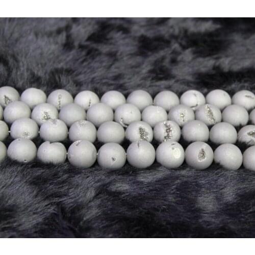 2strands Silver Seed Beads Metallic Titanium Coated Druzy Quartz Round Loose Beads Jewelry Making