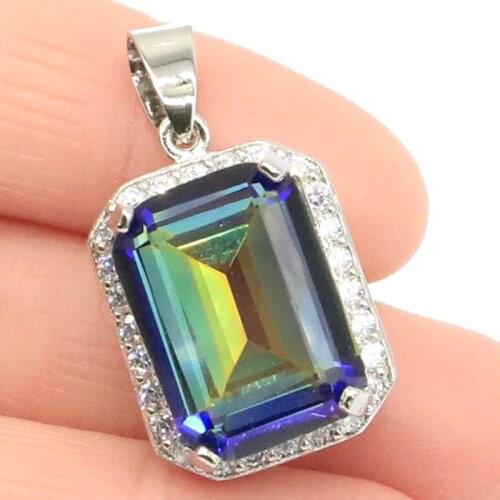 28x15mm Ravishing Rectangle 18x13mm Created Red Blood Ruby White CZ Womans Silver Pendant