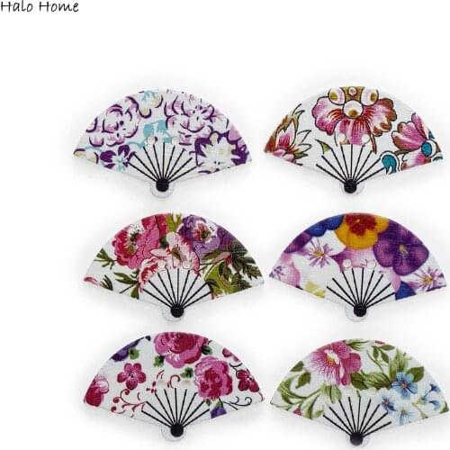 30pcs Printing Flower Fan Wood Button Sewing Scrapbooking Clothing Headwear Handmade Crafts Home Decor Accessories DIY 30x20mm