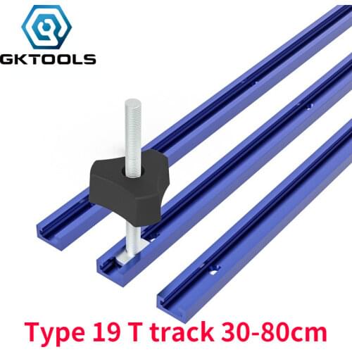 300-800mm 3/4inch Aluminium Alloy T Track T-slot Slide Miter Tracks DIY Woodworking Chute Rail Saw/Router Table Type 19 Blue