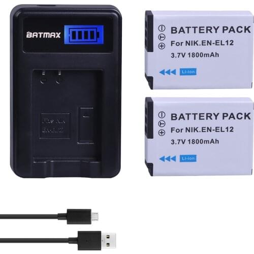 Batmax 1800mAh EN EL12 EN-EL12 Battery+LCD USB Charger for Nikon Coolpix S9700 S9500 S9400 S9300 S9100 S8200 S8100