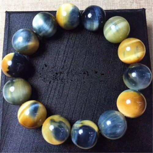 Natural Gold Blue Tigers Eye Gems Stone Big Round Beads Bracelet 16mm AAAA Women Men Powerful Natural Tiger Eye Bracelet