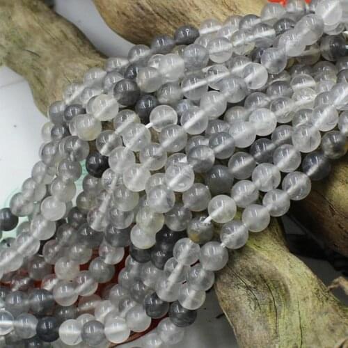 1 Strand Natural Crystal Gray Beads 6 8 10mm Smooth Round Loose Bead Finding Jewelry Making DIY Women Necklace/Bracelet Material
