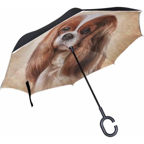 Double Layer Inverted Umbrella Cars Reverse Umbrella Cavalier King Charles Spaniel Dog Windproof Travel Outdoor Dog Umbrella