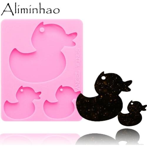 DY0121 Shiny duck mother/baby family Keychain silicone molds DIY epoxy resin molds for jewelry Decorative Craft Mold wholesale