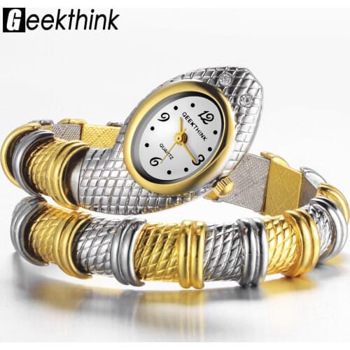 GEEKTHINK Bling Rhinestone Fashion Brand Quartz Watch Bracelet Women Ladies Snake Dress Watch Bangle Diamond Ornament