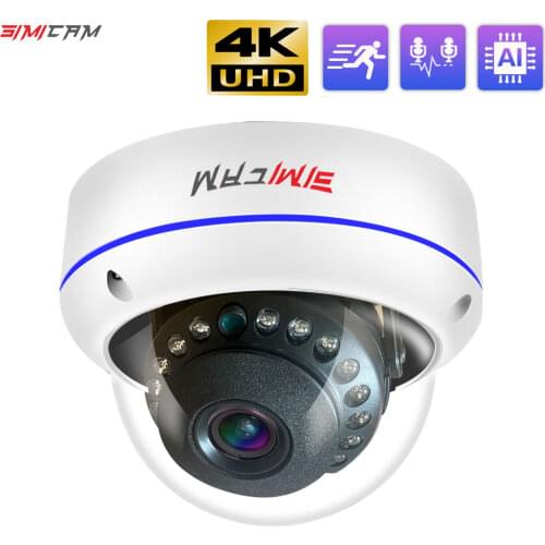 4K 8MP Security PoE IP Camera Dome Metal shell Onvif H265 3840x2160 100ft Human IR Night Vision Audio Video Surveillance SIMICAM