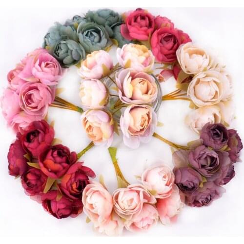 12pcs Artificial flower silk gauze rose bouquet For DIY wreath scrapbook gift box wedding home Christmas decoration