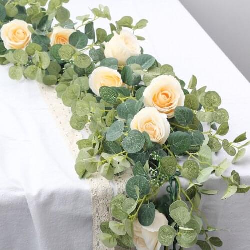 Fake Peony Rose Vines Artificial Flowers Garland Vintage Eucalyptus Hanging Plant for Wedding Arch Door Party Decor