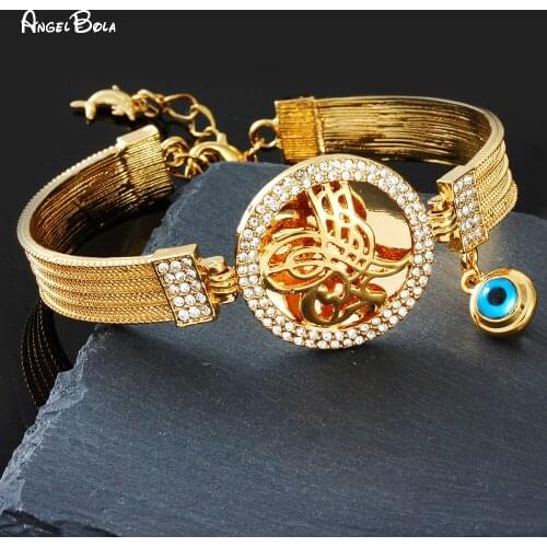Islamic Muslim Fashion Gold Jewelry Lady Charm Bracelet Arabian Luxury Coin Lucky Demon Eye Bracelet Holiday Gift Wholesale