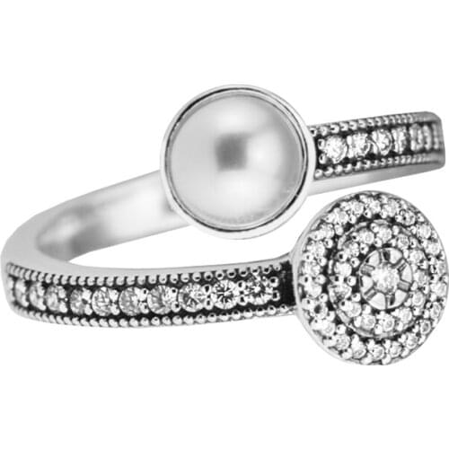 Luminous Glow White Crystal Pearl and CZ Ring 925 Sterling Silver Jewelry Rings For Woman DIY Jewelry Making engagement ring