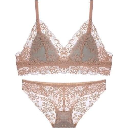 French ultra-thin lingerie for women summer unrimmed round small breast triangle cup bra for girls Japanese bra set