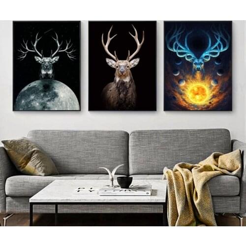 Colorful Mysterious Deer Gazing At The Universe Canvas Printing Art Picture Nordic Poster Living Room Wall Decoration Picture