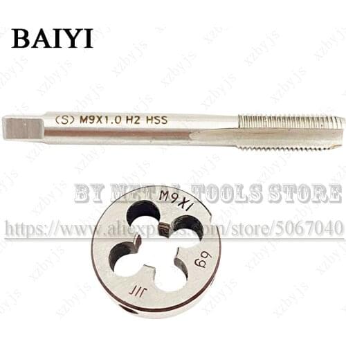 M9X1 M9*1 standard machine tap straight groove 9mm tap circular plate die hand tool set round tapping die tapping thread kit