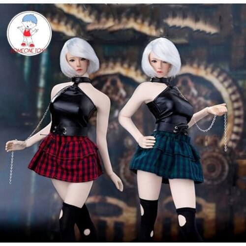 1/6 Scale Female Leather Coat Plaid Skirt Boots Clothes Set MM014 Punk Girl Costume for 12 inches Action Figure Dolls Model