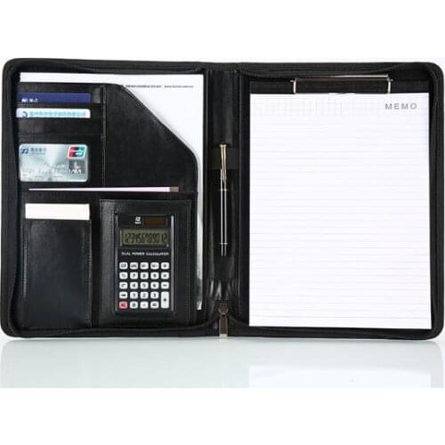 Multifunctional A4 PU Leather Business Document Clip File Folder Notebook Briefcase With Calculator Padfolio Binder Manager Gift