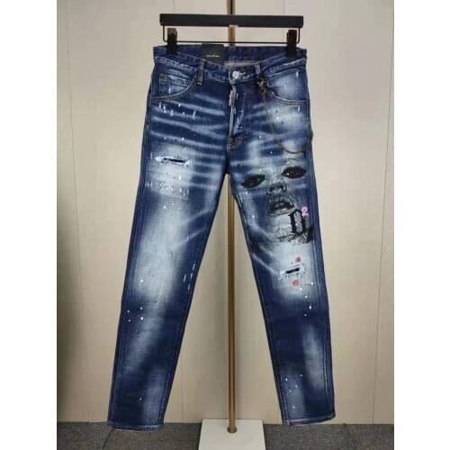2021 Fashion Trend DSQ2 Washed, Worn, Holes, Paint Spots Mens Jeans *A397
