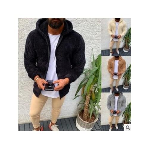 Jacket Mens Sweater Warm Hooded Sweater Coat Jacket Mens Autumn Winter Casual Loose Double-Sided Plush Mens Sweater Coat Top