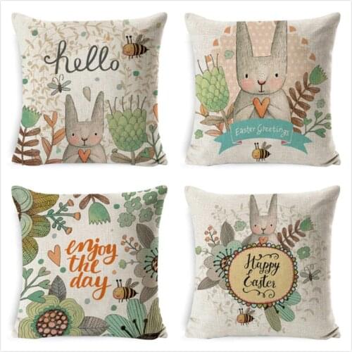 Throw Cushion Cover Easter Rabbit Print Pillow Case Polyester Sofa Pillow Cover Home Decor Funda Cojin Kussenhoes Pillowcases