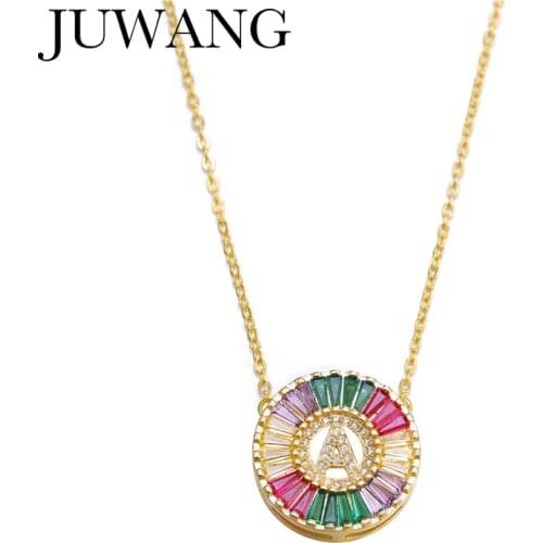 JUWANG Cubic Zirconia Letter Pendant Necklace For Women Men Gold Color Clavicle Chain Chokers Necklaces Vintage Jewelry Collares