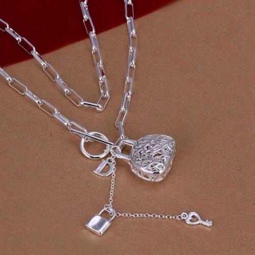 Wholesale silver plated Necklaces & Pendants,925 Jewelry silver,Hanging Bags Checkered Necklace SMTN044
