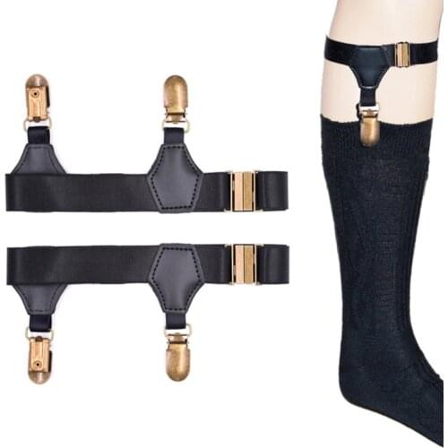 Men Women Black Socks Suspenders Holder with Double Hard Metal Non-Slip Clips Elastic Adjustable Garters Belt Accessory