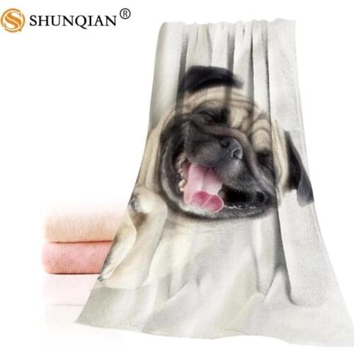 Custom pug dog Towels Microfiber Fabric Popular Face Towel/Bath Towel Size 35x75cm, 70x140cm Print your picture