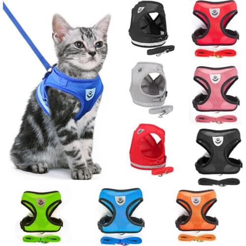 Cat Dog Adjustable Harness Vest Walking Lead Leash For Puppy Dogs Collar Polyester Mesh Harness For Small Medium Dog Cat Pet