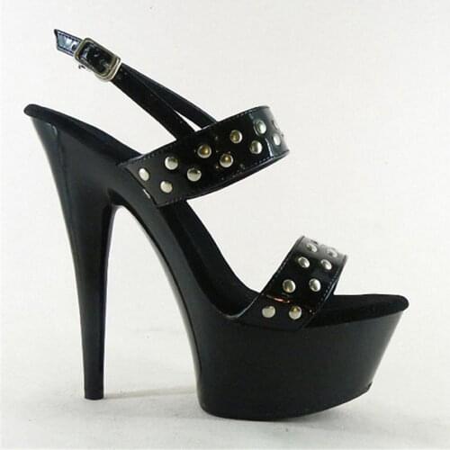 Gorgeous sexy double row willow nail super high heel, 15cm lure black sandals dance, platform Dance Shoes