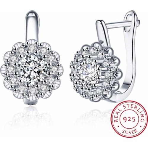 Lekani Silver Star With Round Cz Flower Huggies Small Hoop Earrings Anti-allergic Jewelry For Womens Children Girls Baby Kids