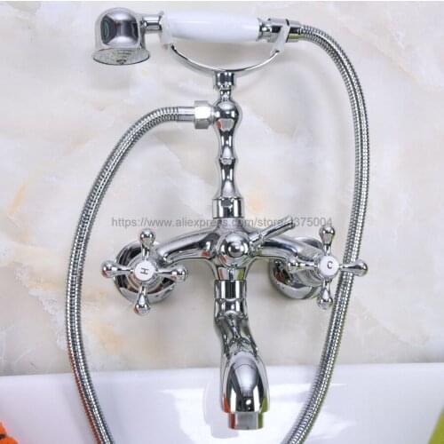 Bathtub Faucets Chrome Shower Faucets Dual Handle Wall Mounted Bath And Shower Faucet With Handheld Showers Nna199