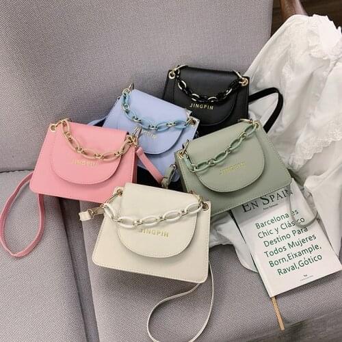 2021 Women Small Square Totes fashionable Purses Shoulder Messenger Bag PU Leather Chain Strap Cover Handbag
