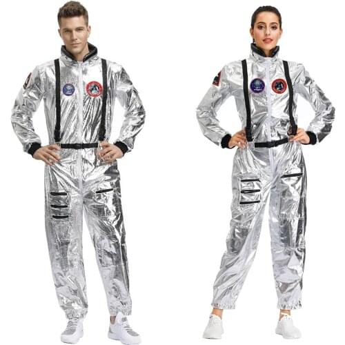 Plus Size Astronaut Alien Spaceman Costume Adult Women Silver Pilot Outfit 2019 New Arrival Halloween Costume One Piece Jumpsuit