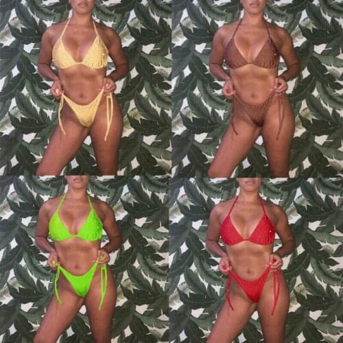 Sexy Ladies Women Diamond Crystal Swimwear Bikini Set Push-Up Bandage Adjustment Swimsuit Bathing Suit Biquini Maillots De Bain