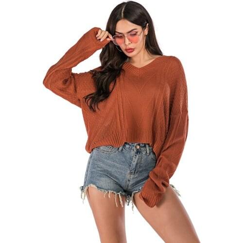 Neatie kiddie Khaki Autumn Winter Women Sexy Knitted Sweater V-neck Solid Loose Casual Fashion Pull Femme Jumper 2019 Pullovers