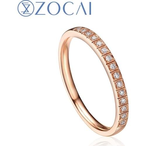 ZOCAI Genuine 0.10 Ct Real Diamond 18K rose gold prong set engagement ring wedding band W02757